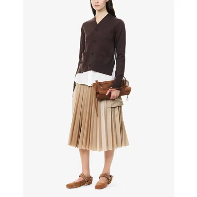 Sacai Womens Brown Off White Contras-panel V-neck Cotton-blend Cardigan