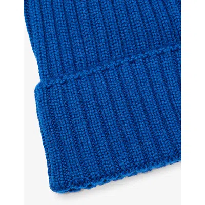 Moncler Blue Brand-patch Ribbed Wool Beanie 4-10 Years In Blue