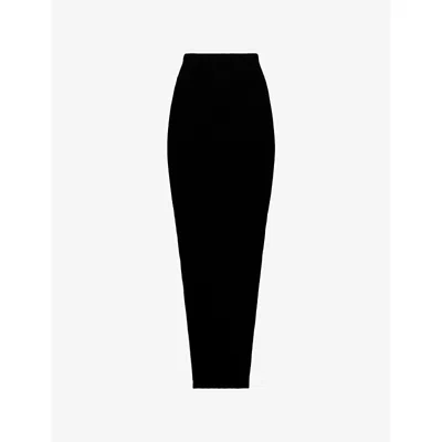 Rick Owens Womens Black Sacriskirt Ribbed Knitted Midi Skirt