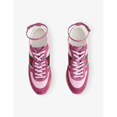 Gucci Nora Web Stripe Suede Sneakers