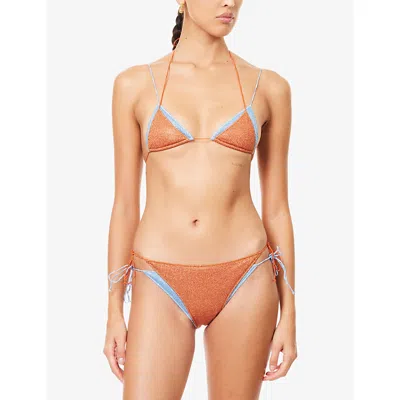Oseree Womens Crystal - Orange Lumière Bi-colour Double Kini Bikini Set
