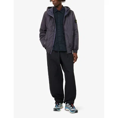 Stone Island Mens Dark Blue Crinkle Logo-patch Padded Shell Jacket In Blue