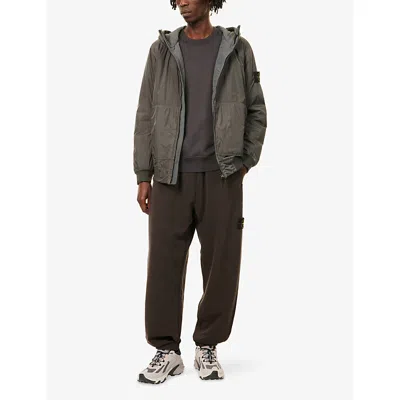 Stone Island Mens Lead Grey Crinkle Logo-patch Padded Shell Jacket In Gold