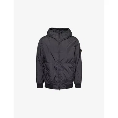 Stone Island Mens Black Crinkle Logo-patch Padded Shell Jacket In Brown