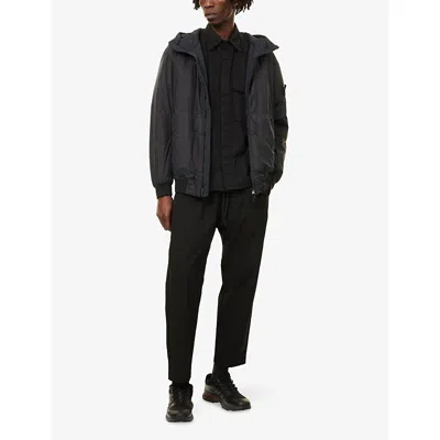 Stone Island Mens Black Crinkle Logo-patch Padded Shell Jacket In Brown