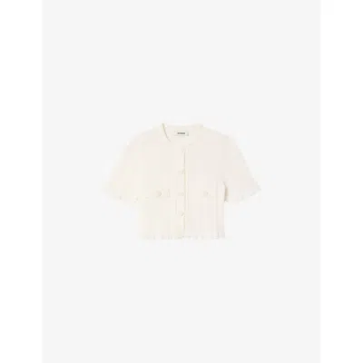 Sandro Womens Ecru Cropped Pointelle-texture Knitted Top In Neutral