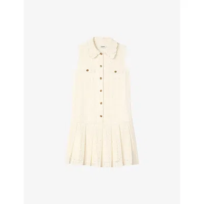 Sandro Womens Ecru Sleeveless Chest-pocket Lace Mini Dress In White