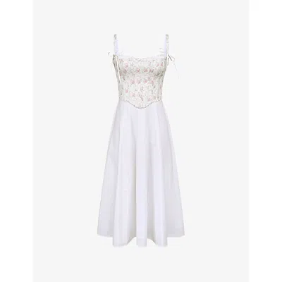 House Of Cb Womens Rose Print Clarabelle Detachable-corset Stretch-cotton Midi Dress