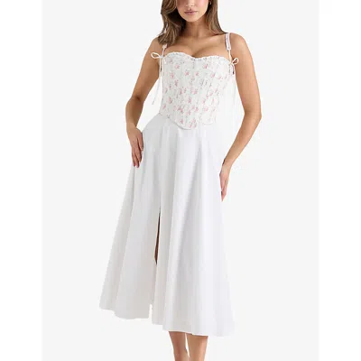 House Of Cb Womens Rose Print Clarabelle Detachable-corset Stretch-cotton Midi Dress