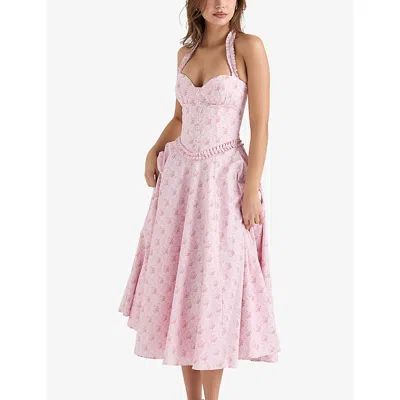 House Of Cb Womens Pink Rose Georgie Floral-print Stretch-cotton Midi Dress
