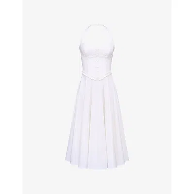 House Of Cb Womens White Georgie Floral-print Stretch-cotton Midi Dress