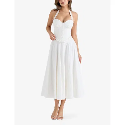 House Of Cb Womens White Georgie Floral-print Stretch-cotton Midi Dress
