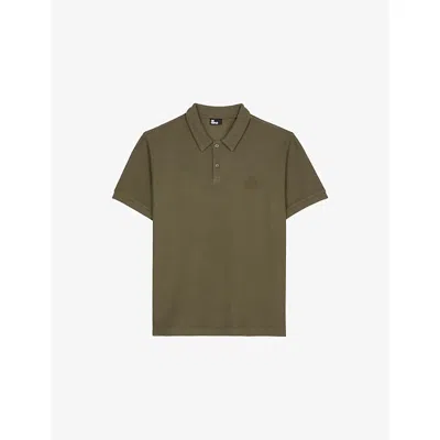 The Kooples Mens Kaki Logo-embroidered Short-sleeve Cotton Polo In Green