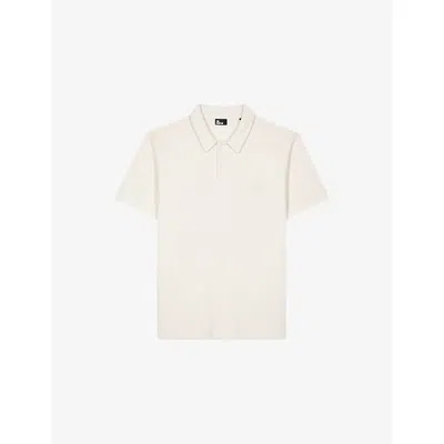 The Kooples Mens Ecru Logo-embroidered Short-sleeve Cotton Polo In Neutral