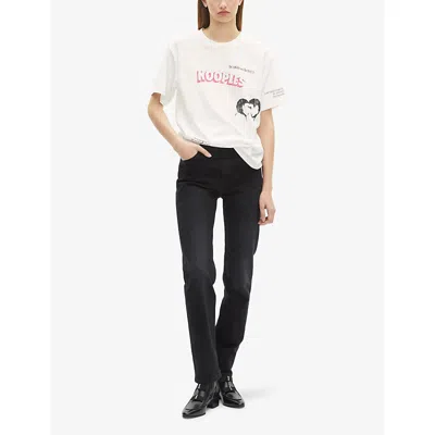 The Kooples Womens White Graphic-print Short-sleeve Cotton T-shirt