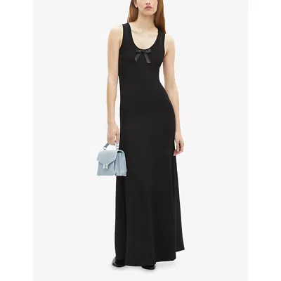 The Kooples Womens Black Bow-embellished Round-neck Sleeveless Stretch-knit Maxi Dress In Black