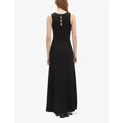 The Kooples Womens Black Bow-embellished Round-neck Sleeveless Stretch-knit Maxi Dress In Black