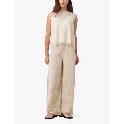 Allsaints Womens Vintage White Clara Lace-embroidered Scalloped-hem Woven Top In White