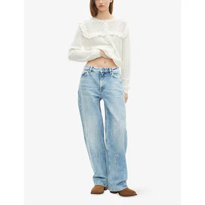 The Kooples Womens Ecru Ruffle-trim Regular-fit Wool Cardigan