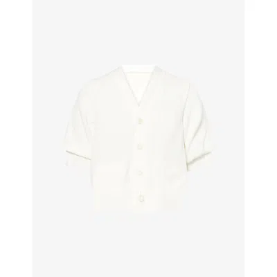 Sacai Womens Off White Short-sleeves V-neck Cotton-blend Cardigan