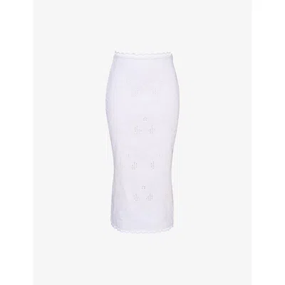 House Of Cb Womens White Antonie Broderie-anglaise Slim-fit Cotton Midi Skirt