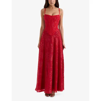 House Of Cb Womens Red Esme Floral-pattern Chiffon Maxi Dress In Red