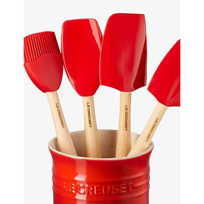 Le Creuset Ise Craft Stoneware Utensil Jar And Set Of Four Silicone Spatulas
