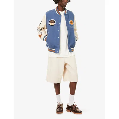 New Era Mens Multi La Lakers Embroidered-patch Wool-blend Varsity Jacket In Blue