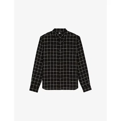 The Kooples Mens Black White Plaid Long-sleeve Checked Woven Shirt Xl In Black
