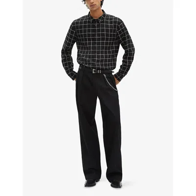 The Kooples Mens Black White Plaid Long-sleeve Checked Woven Shirt Xl In Black