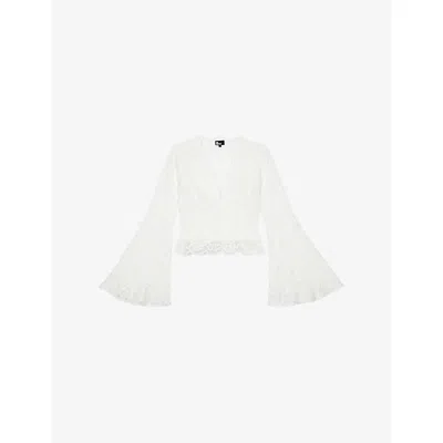 The Kooples Womens Ecru Lace V-neck Flared-sleeve Woven Top Xs