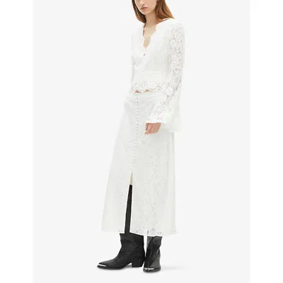 The Kooples Womens Ecru Lace V-neck Flared-sleeve Woven Top Xs