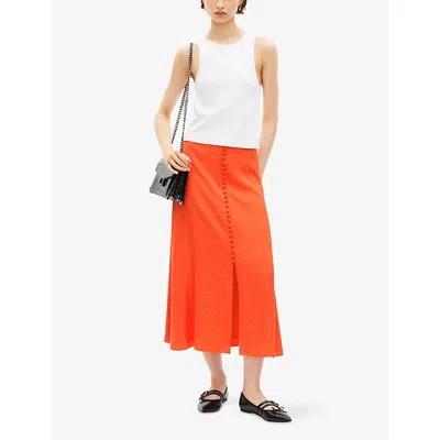 The Kooples Womens Orange Red Leopard-jacquard Buttoned Woven Midi Skirt In Orange