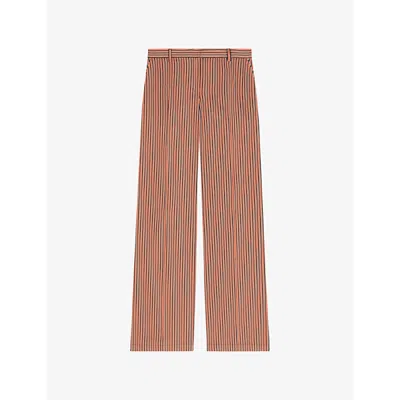 The Kooples Womens Dark Navy / Fire Red Striped Wide-leg Mid-rise Stretch-woven Trousers