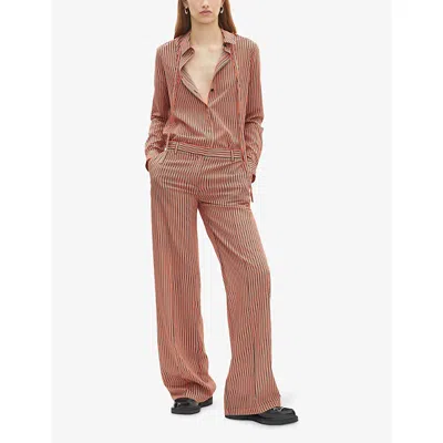 The Kooples Womens Dark Navy / Fire Red Striped Wide-leg Mid-rise Stretch-woven Trousers
