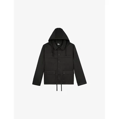 The Kooples Mens Black Patch-pocket Regular-fit Hooded Cotton Jacket In Black