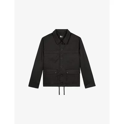 The Kooples Mens Black Patch-pocket Regular-fit Hooded Cotton Jacket In Black