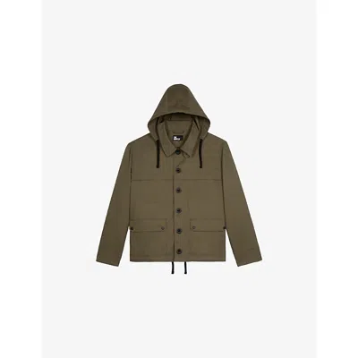 The Kooples Mens Kaki Patch-pocket Regular-fit Hooded Cotton Jacket In Green