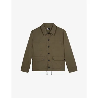 The Kooples Mens Kaki Patch-pocket Regular-fit Hooded Cotton Jacket In Green
