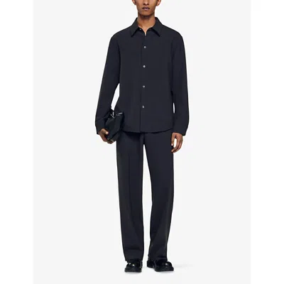 Sandro Mens Dark Grey Joker Long-sleeve Regular-fit Stretch-woven Shirt In Black