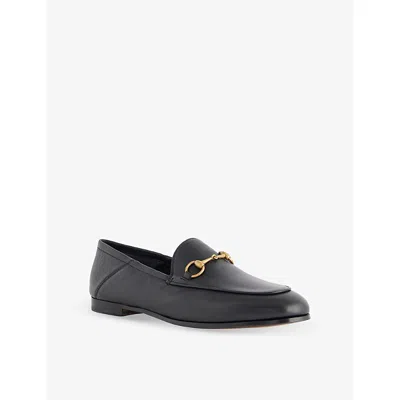 Gucci Polished Black Leather Loafers With Gold-tone Hardware
