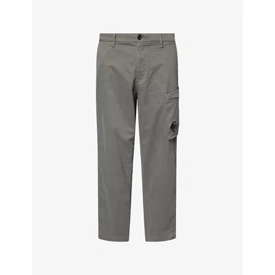 C.p. Company Mens Gunmetal Logo-patch Straight-leg Stretch-cotton Cargo Trousers In Gray