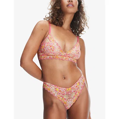 Savage X Fenty X Fenty Womens Acacia Pink Sunray Unlined Plunge Lace Bra 32dd