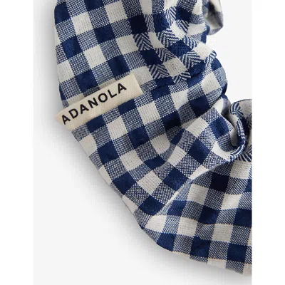 Adanola Womens Navy Blue/white Gingham Brand-tab Cotton-blend Scrunchie