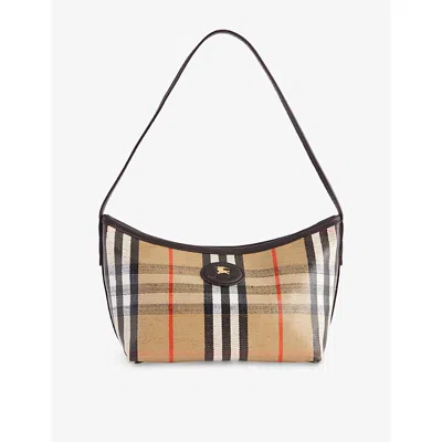Burberry Womens Sand Mini Highlands Waxed-cotton Baguette Shoulder Bag