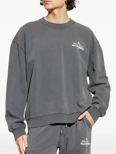 Allsaints Mens Washed Black Soleil Graphic-print Crewneck Cotton Sweatshirt In Gray