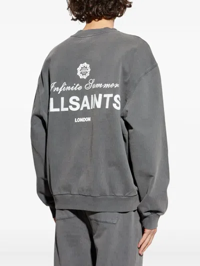 Allsaints Mens Washed Black Soleil Graphic-print Crewneck Cotton Sweatshirt In Gray