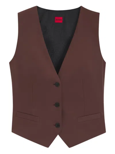 Hugo Boss Regular-fit Waistcoat In Stretch Fabric In Burgundy