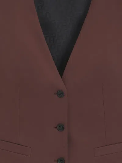 Hugo Boss Regular-fit Waistcoat In Stretch Fabric In Burgundy