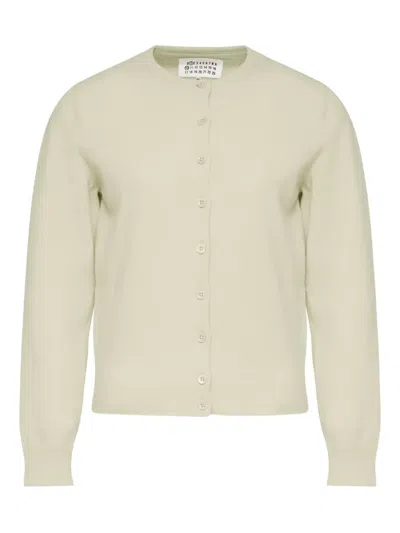 Maison Margiela Wool Buttoned Crew Neck Cardigan In Green